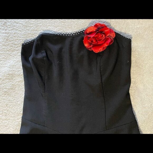 𝅺RUBY Rox black strapless cocktail dress size 9 red crinoline style bottom VGUC - Picture 2 of 8